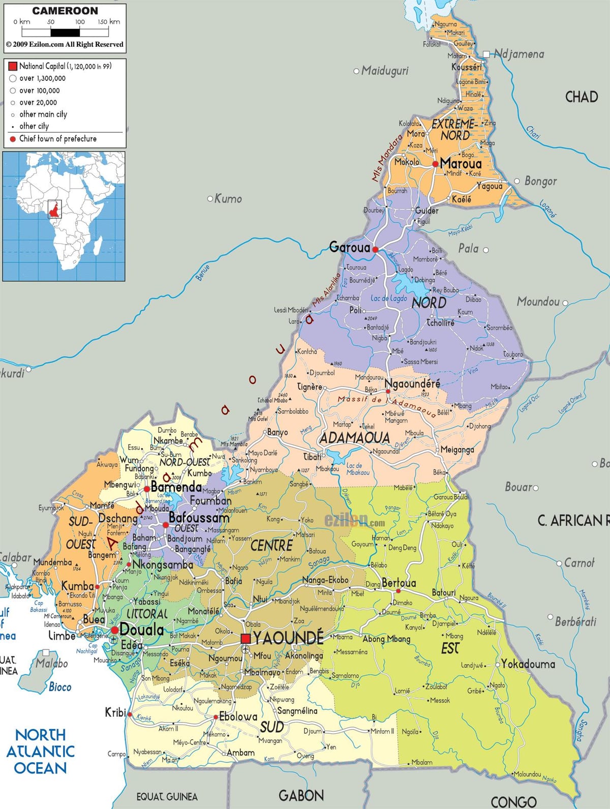 Kamerun hartë rajonet